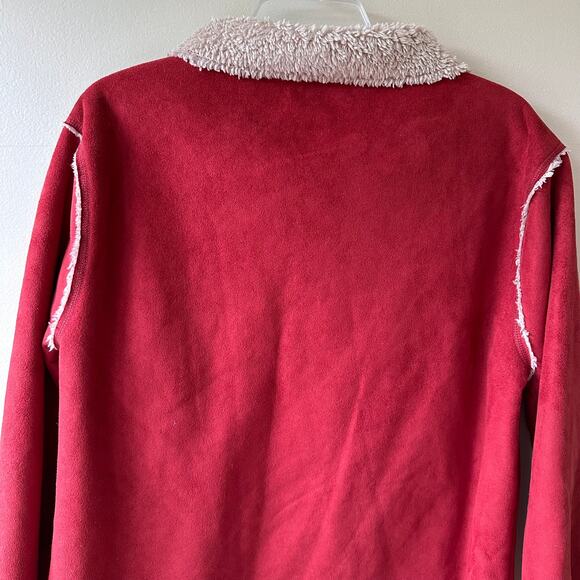 Dylan Anthropologie Pullover Shacket Faux Suede Sherpa Lined Red Rust Tan M - Picture 4 of 11